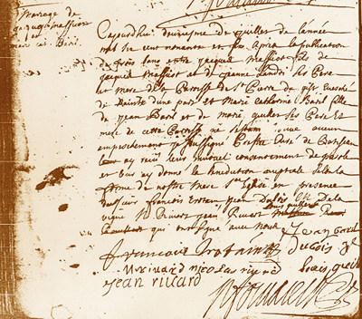 Jaques et document de mariage de Catherine