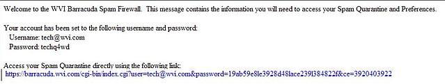 Barracuda User Quarantine Account Information Message